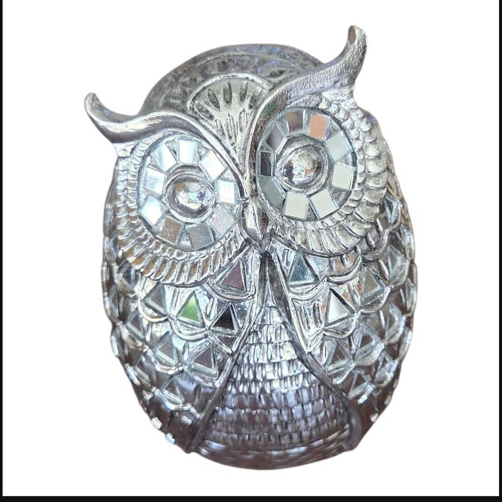 Silver Glaze Ceramic Owl Figurine